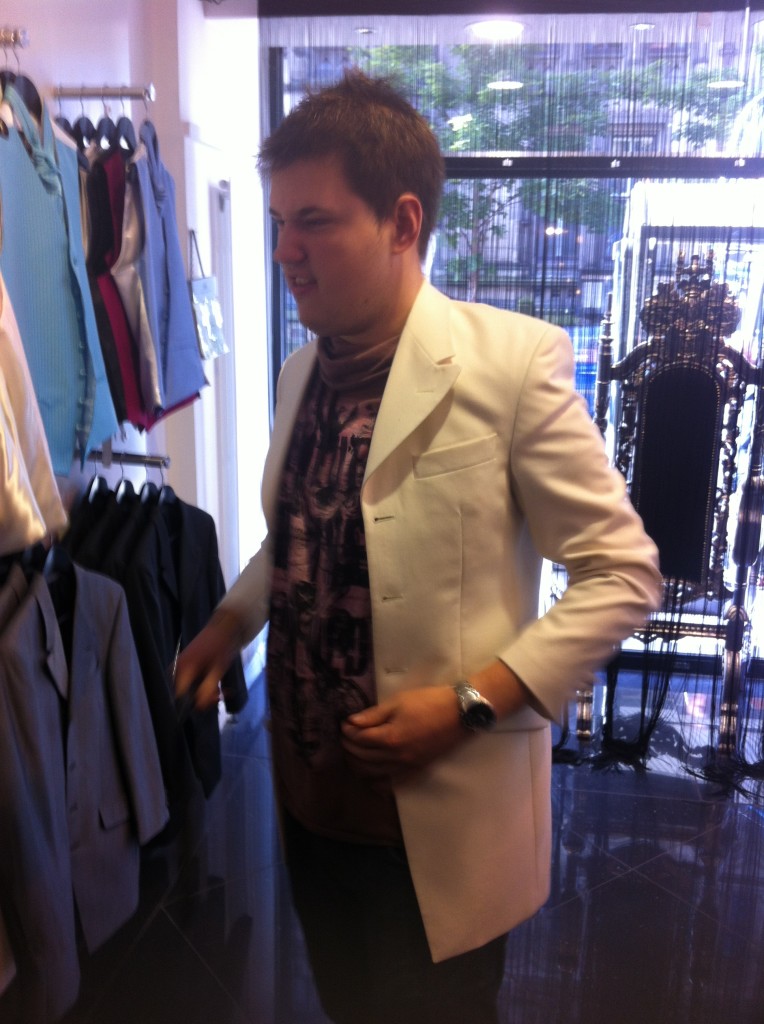 Gary seemingly unimpressed with his whit blazer