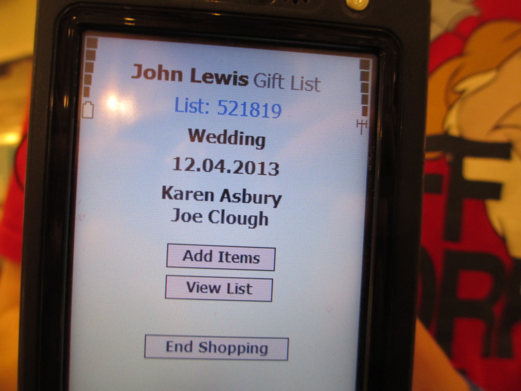 John Lewis wedding gift list